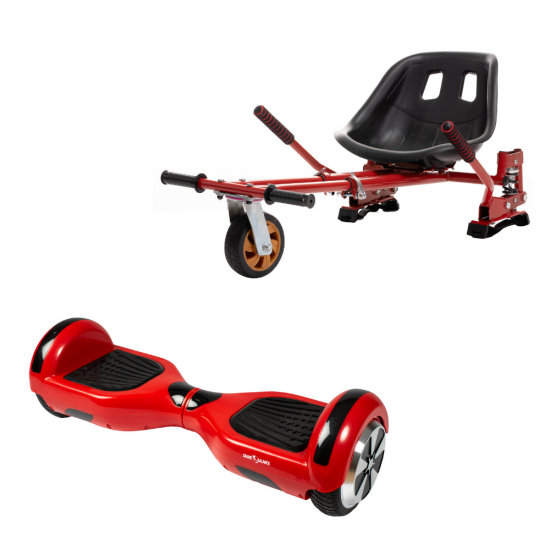 Regular Red Hoverboard Szett Piros Dupla Felfüggesztésű HoverKart Üléssel - 6.5” Kerekek, Bluetooth Hangszórók, LED Fények, Önegyensúlyozás, 15km hatótávolság, 700W teljesítmény, 4Ah Samsung cellás akkumulátor, Smart Balance