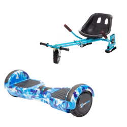 Hoverboard Go Kart Csomag, 6.5 Inch-es, Teljesítménye 700W, Bluetooth-os beépített hangszórók, Led-ek, Kék Hoverkart Felfüggesztésekkel, Smart Balance Regular Camouflage Blue, fogantyúval