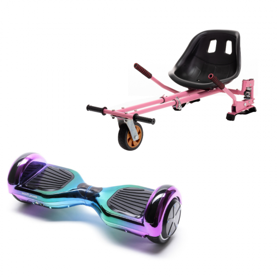 Regular Dakota Hoverboard Szett Rózsaszín Dupla Felfüggesztésű HoverKart Üléssel - 6.5” Kerekek, Bluetooth Hangszórók, LED Fények, Önegyensúlyozás, 15km hatótávolság, 700W teljesítmény, 4Ah Samsung cellás akkumulátor, Smart Balance