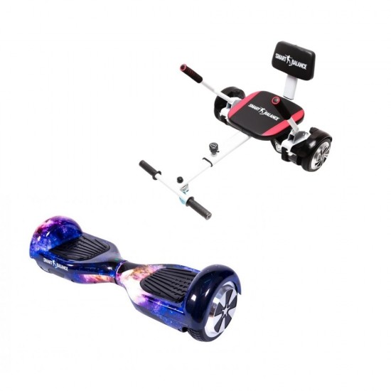 Regular Galaxy Orange Hoverboard Szett Komfortos HoverKart Üléssel - 6.5” Kerekek, Bluetooth Hangszórók, LED Fények, Önegyensúlyozás, 15km hatótávolság, 700W teljesítmény, 4Ah Samsung cellás akkumulátor, Smart Balance 1