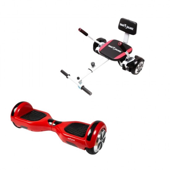 Regular Red Hoverboard Szett Komfortos HoverKart Üléssel - 6.5” Kerekek, Bluetooth Hangszórók, LED Fények, Önegyensúlyozás, 15km hatótávolság, 700W teljesítmény, 4Ah Samsung cellás akkumulátor, Smart Balance