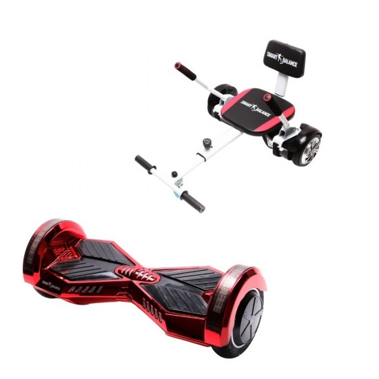 Transformers ElectroRed Hoverboard Szett Komfortos HoverKart Üléssel - 6.5” Kerekek, Bluetooth Hangszórók, LED Fények, Önegyensúlyozás, 15km hatótávolság, 700W teljesítmény, 4Ah Samsung cellás akkumulátor, Smart Balance