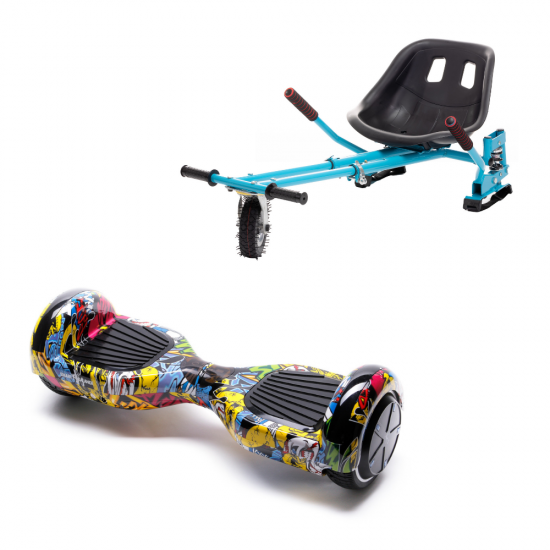 Regular HipHop Hoverboard Szett Kék Dupla Felfüggesztésű HoverKart Üléssel - 6.5” Kerekek, Bluetooth Hangszórók, LED Fények, Önegyensúlyozás, 15km hatótávolság, 700W teljesítmény, 4Ah Samsung cellás akkumulátor, Smart Balance