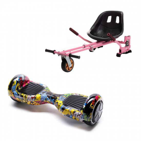 Regular HipHop Hoverboard Szett Rózsaszín Dupla Felfüggesztésű HoverKart Üléssel - 6.5” Kerekek, Bluetooth Hangszórók, LED Fények, Önegyensúlyozás, 15km hatótávolság, 700W teljesítmény, 4Ah Samsung cellás akkumulátor, Smart Balance