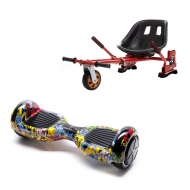 Regular HipHop Hoverboard Szett Piros Dupla Felfüggesztésű HoverKart Üléssel - 6.5” Kerekek, Bluetooth Hangszórók, LED Fények, Önegyensúlyozás, 15km hatótávolság, 700W teljesítmény, 4Ah Samsung cellás akkumulátor, Smart Balance
