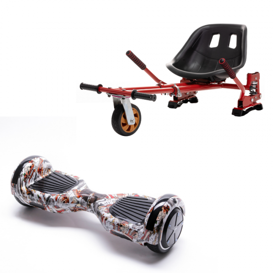 Regular Tattoo Hoverboard Szett Piros Dupla Felfüggesztésű HoverKart Üléssel - 6.5” Kerekek, Bluetooth Hangszórók, LED Fények, Önegyensúlyozás, 15km hatótávolság, 700W teljesítmény, 4Ah Samsung cellás akkumulátor, Smart Balance