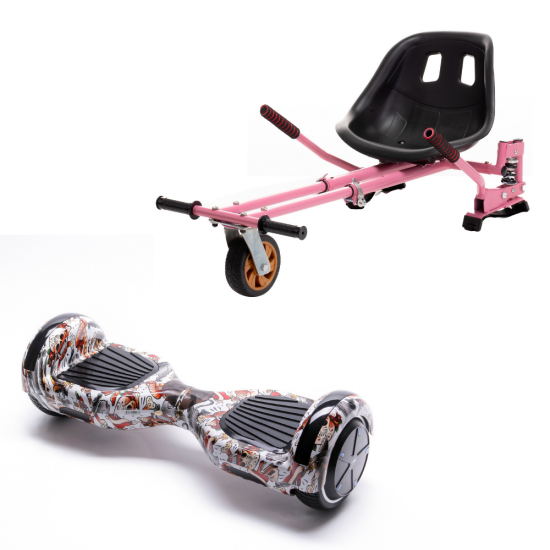 Regular Tattoo Hoverboard Szett Rózsaszín Dupla Felfüggesztésű HoverKart Üléssel - 6.5” Kerekek, Bluetooth Hangszórók, LED Fények, Önegyensúlyozás, 15km hatótávolság, 700W teljesítmény, 4Ah Samsung cellás akkumulátor, Smart Balance