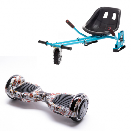 Regular Tattoo Hoverboard Szett Kék Dupla Felfüggesztésű HoverKart Üléssel - 6.5” Kerekek, Bluetooth Hangszórók, LED Fények, Önegyensúlyozás, 15km hatótávolság, 700W teljesítmény, 4Ah Samsung cellás akkumulátor, Smart Balance