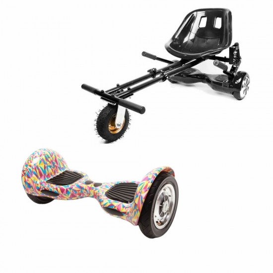 OffRoad Abstract Hoverboard Szett Fekete Dupla Felfüggesztésű HoverKart Üléssel - 10” Kerekek, Bluetooth Hangszórók, LED Fények, Önegyensúlyozás, 15km hatótávolság, 700W teljesítmény, 4Ah Samsung cellás akkumulátor, Smart Balance