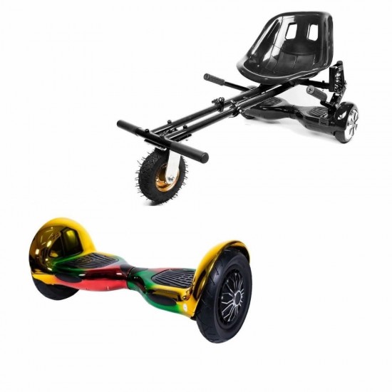 OffRoad California Hoverboard Szett Fekete Dupla Felfüggesztésű HoverKart Üléssel - 10” Kerekek, Bluetooth Hangszórók, LED Fények, Önegyensúlyozás, 15km hatótávolság, 700W teljesítmény, 4Ah Samsung cellás akkumulátor, Smart Balance