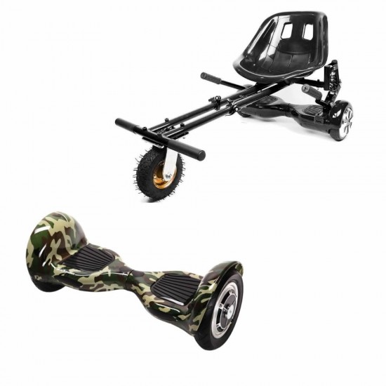 Elektromos Hoverboard GoKart Szett Lengéscsillapítókkal, 10 colos, Off-Road Camouflage, Nagy Hatótávolság, Fekete HoverKart Lengéscsillapítókkal, Smart Balance