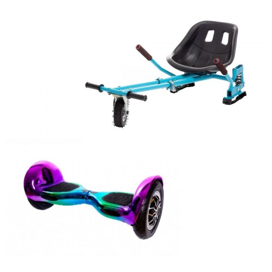 OffRoad Dakota Hoverboard Szett Kék Dupla Felfüggesztésű HoverKart Üléssel - 10” Kerekek, Bluetooth Hangszórók, LED Fények, Önegyensúlyozás, 15km hatótávolság, 700W teljesítmény, 4Ah Samsung cellás akkumulátor, Smart Balance