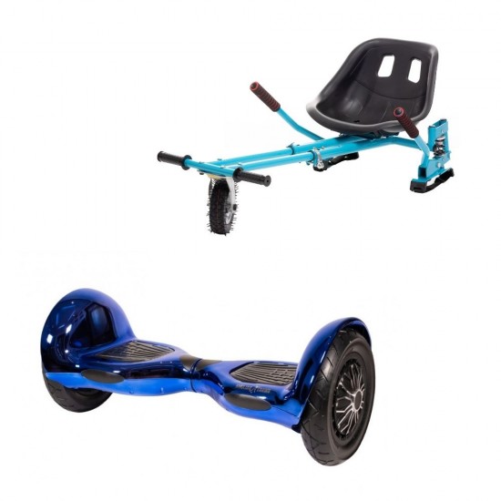 OffRoad ElectroBlue Hoverboard Szett Kék Dupla Felfüggesztésű HoverKart Üléssel - 10” Kerekek, Bluetooth Hangszórók, LED Fények, Önegyensúlyozás, 15km hatótávolság, 700W teljesítmény, 4Ah Samsung cellás akkumulátor, Smart Balance