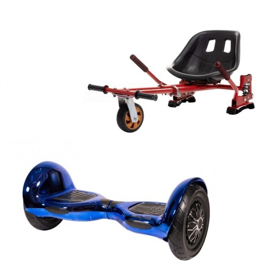 OffRoad ElectroBlue  Hoverboard Szett Piros Dupla Felfüggesztésű HoverKart Üléssel - 10” Kerekek, Bluetooth Hangszórók, LED Fények, Önegyensúlyozás, 15km hatótávolság, 700W teljesítmény, 4Ah Samsung cellás akkumulátor, Smart Balance