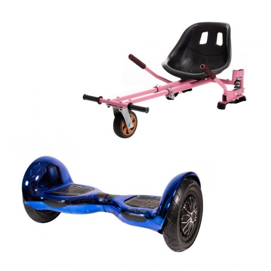 OffRoad ElectroBlue Hoverboard Szett Rózsaszín Dupla Felfüggesztésű HoverKart Üléssel - 10” Kerekek, Bluetooth Hangszórók, LED Fények, Önegyensúlyozás, 15km hatótávolság, 700W teljesítmény, 4Ah Samsung cellás akkumulátor, Smart Balance