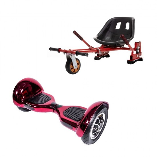 OffRoad ElectroRed  Hoverboard Szett Piros Dupla Felfüggesztésű HoverKart Üléssel - 10” Kerekek, Bluetooth Hangszórók, LED Fények, Önegyensúlyozás, 15km hatótávolság, 700W teljesítmény, 4Ah Samsung cellás akkumulátor, Smart Balance