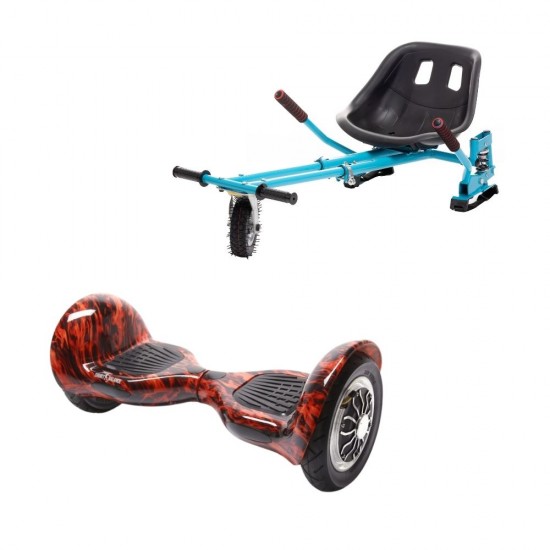 OffRoad Flame Hoverboard Szett Kék Dupla Felfüggesztésű HoverKart Üléssel - 10” Kerekek, Bluetooth Hangszórók, LED Fények, Önegyensúlyozás, 15km hatótávolság, 700W teljesítmény, 4Ah Samsung cellás akkumulátor, Smart Balance