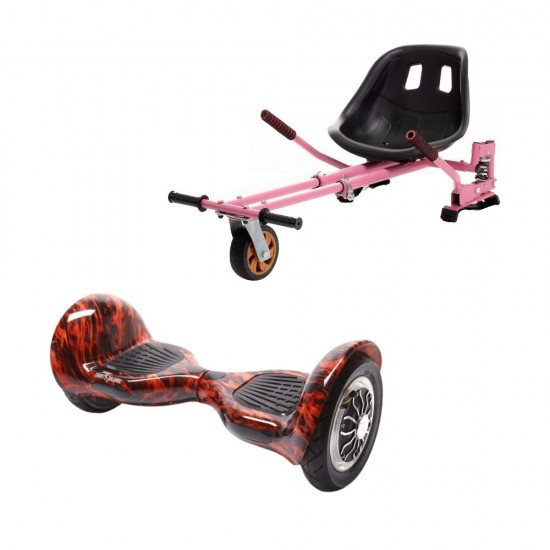 OffRoad Flame Hoverboard Szett Rózsaszín Dupla Felfüggesztésű HoverKart Üléssel - 10” Kerekek, Bluetooth Hangszórók, LED Fények, Önegyensúlyozás, 15km hatótávolság, 700W teljesítmény, 4Ah Samsung cellás akkumulátor, Smart Balance