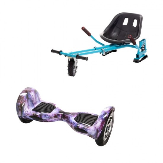 OffRoad Galaxy Hoverboard Szett Kék Dupla Felfüggesztésű HoverKart Üléssel - 10” Kerekek, Bluetooth Hangszórók, LED Fények, Önegyensúlyozás, 15km hatótávolság, 700W teljesítmény, 4Ah Samsung cellás akkumulátor, Smart Balance