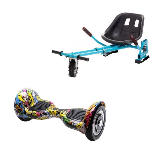 OffRoad HipHop Hoverboard Szett Kék Dupla Felfüggesztésű HoverKart Üléssel - 10” Kerekek, Bluetooth Hangszórók, LED Fények, Önegyensúlyozás, 15km hatótávolság, 700W teljesítmény, 4Ah Samsung cellás akkumulátor, Smart Balance