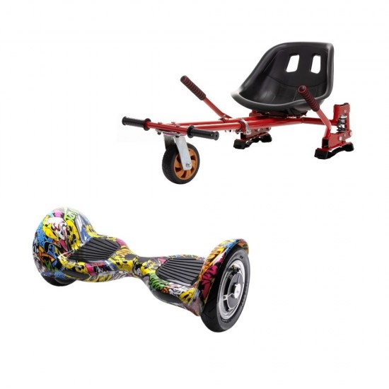 OffRoad HipHop  Hoverboard Szett Piros Dupla Felfüggesztésű HoverKart Üléssel - 10” Kerekek, Bluetooth Hangszórók, LED Fények, Önegyensúlyozás, 15km hatótávolság, 700W teljesítmény, 4Ah Samsung cellás akkumulátor, Smart Balance