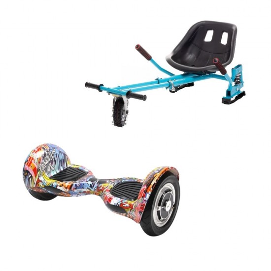 OffRoad HipHop Orange Hoverboard Szett Kék Dupla Felfüggesztésű HoverKart Üléssel - 10” Kerekek, Bluetooth Hangszórók, LED Fények, Önegyensúlyozás, 15km hatótávolság, 700W teljesítmény, 4Ah Samsung cellás akkumulátor, Smart Balance