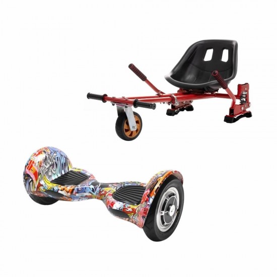 OffRoad HipHop Orange  Hoverboard Szett Piros Dupla Felfüggesztésű HoverKart Üléssel - 10” Kerekek, Bluetooth Hangszórók, LED Fények, Önegyensúlyozás, 15km hatótávolság, 700W teljesítmény, 4Ah Samsung cellás akkumulátor, Smart Balance