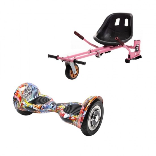 OffRoad HipHop Orange Hoverboard Szett Rózsaszín Dupla Felfüggesztésű HoverKart Üléssel - 10” Kerekek, Bluetooth Hangszórók, LED Fények, Önegyensúlyozás, 15km hatótávolság, 700W teljesítmény, 4Ah Samsung cellás akkumulátor, Smart Balance