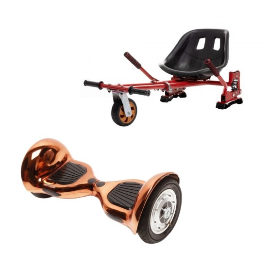 OffRoad Iron  Hoverboard Szett Piros Dupla Felfüggesztésű HoverKart Üléssel - 10” Kerekek, Bluetooth Hangszórók, LED Fények, Önegyensúlyozás, 15km hatótávolság, 700W teljesítmény, 4Ah Samsung cellás akkumulátor, Smart Balance