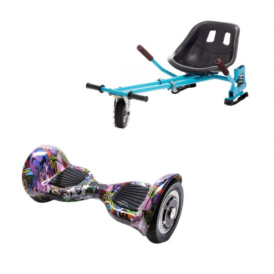 OffRoad Multicolor Hoverboard Szett Kék Dupla Felfüggesztésű HoverKart Üléssel - 10” Kerekek, Bluetooth Hangszórók, LED Fények, Önegyensúlyozás, 15km hatótávolság, 700W teljesítmény, 4Ah Samsung cellás akkumulátor, Smart Balance