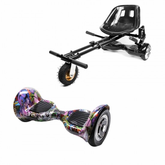 OffRoad Multicolor Hoverboard Szett Fekete Dupla Felfüggesztésű HoverKart Üléssel - 10” Kerekek, Bluetooth Hangszórók, LED Fények, Önegyensúlyozás, 15km hatótávolság, 700W teljesítmény, 4Ah Samsung cellás akkumulátor, Smart Balance