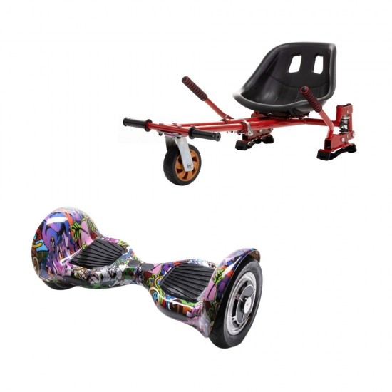 OffRoad Multicolor Hoverboard Szett Piros Dupla Felfüggesztésű HoverKart Üléssel - 10” Kerekek, Bluetooth Hangszórók, LED Fények, Önegyensúlyozás, 15km hatótávolság, 700W teljesítmény, 4Ah Samsung cellás akkumulátor, Smart Balance