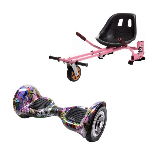 OffRoad Multicolor Hoverboard Szett Rózsaszín Dupla Felfüggesztésű HoverKart Üléssel - 10” Kerekek, Bluetooth Hangszórók, LED Fények, Önegyensúlyozás, 15km hatótávolság, 700W teljesítmény, 4Ah Samsung cellás akkumulátor, Smart Balance