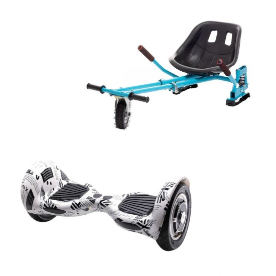 OffRoad NewsPaper Hoverboard Szett Kék Dupla Felfüggesztésű HoverKart Üléssel - 10” Kerekek, Bluetooth Hangszórók, LED Fények, Önegyensúlyozás, 15km hatótávolság, 700W teljesítmény, 4Ah Samsung cellás akkumulátor, Smart Balance