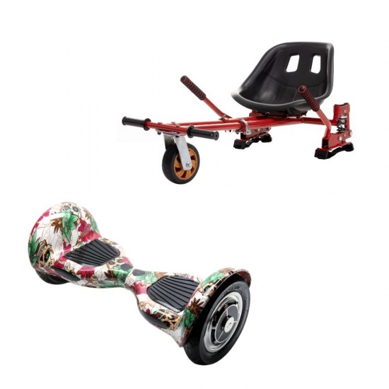 Hoverboard Go Kart Csomag, 10 Inch-es, Teljesítménye 700W, Bluetooth-os beépített hangszórók, Led-ek, Piros Hoverkart Felfüggesztésekkel, Smart Balance OffRoad SkullColor 1