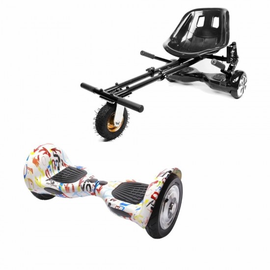 Elektromos Hoverboard GoKart Szett Lengéscsillapítókkal, 10 colos, Off-Road Splash, Nagy Hatótávolság, Fekete HoverKart Lengéscsillapítókkal, Smart Balance