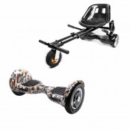 OffRoad Tattoo Hoverboard Szett Fekete Dupla Felfüggesztésű HoverKart Üléssel - 10” Kerekek, Bluetooth Hangszórók, LED Fények, Önegyensúlyozás, 15km hatótávolság, 700W teljesítmény, 4Ah Samsung cellás akkumulátor, Smart Balance