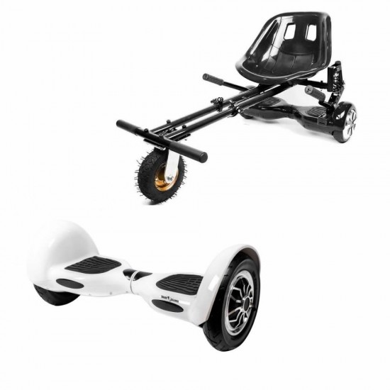 Elektromos Hoverboard GoKart Szett Lengéscsillapítókkal, 10 colos, Off-Road White, Nagy Hatótávolság, Fekete HoverKart Lengéscsillapítókkal, Smart Balance