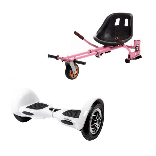 OffRoad White Hoverboard Szett Rózsaszín Dupla Felfüggesztésű HoverKart Üléssel - 10” Kerekek, Bluetooth Hangszórók, LED Fények, Önegyensúlyozás, 15km hatótávolság, 700W teljesítmény, 4Ah Samsung cellás akkumulátor, Smart Balance