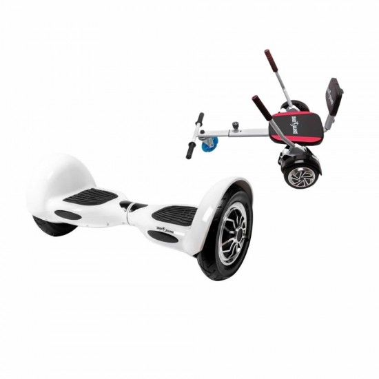 Hoverboard Go Kart Csomag, 10 Inch-es, Teljesítménye 700W, Bluetooth-os beépített hangszórók, Led-ek, Hoverkart szivacsos ülés, Smart Balance OffRoad White 1