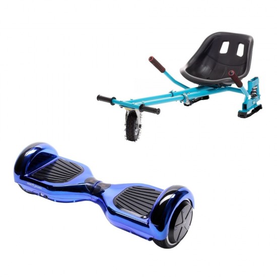 Regular ElectroBlue Hoverboard Szett Kék Dupla Felfüggesztésű HoverKart Üléssel - 6.5” Kerekek, Bluetooth Hangszórók, LED Fények, Önegyensúlyozás, 15km hatótávolság, 700W teljesítmény, 4Ah Samsung cellás akkumulátor, Smart Balance