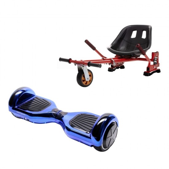 Regular ElectroBlue Hoverboard Szett Piros Dupla Felfüggesztésű HoverKart Üléssel - 6.5” Kerekek, Bluetooth Hangszórók, LED Fények, Önegyensúlyozás, 15km hatótávolság, 700W teljesítmény, 4Ah Samsung cellás akkumulátor, Smart Balance