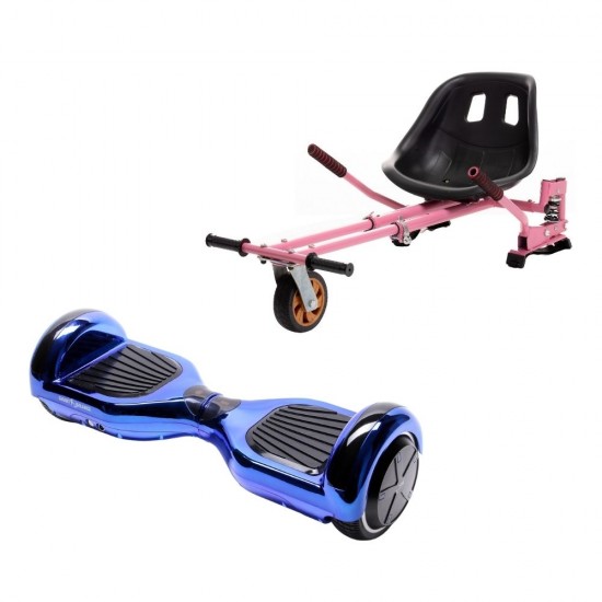 Regular ElectroBlue Hoverboard Szett Rózsaszín Dupla Felfüggesztésű HoverKart Üléssel - 6.5” Kerekek, Bluetooth Hangszórók, LED Fények, Önegyensúlyozás, 15km hatótávolság, 700W teljesítmény, 4Ah Samsung cellás akkumulátor, Smart Balance