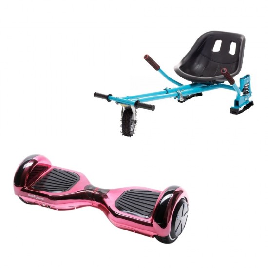 Regular ElectroPink Hoverboard Szett Kék Dupla Felfüggesztésű HoverKart Üléssel - 6.5” Kerekek, Bluetooth Hangszórók, LED Fények, Önegyensúlyozás, 15km hatótávolság, 700W teljesítmény, 4Ah Samsung cellás akkumulátor, Smart Balance