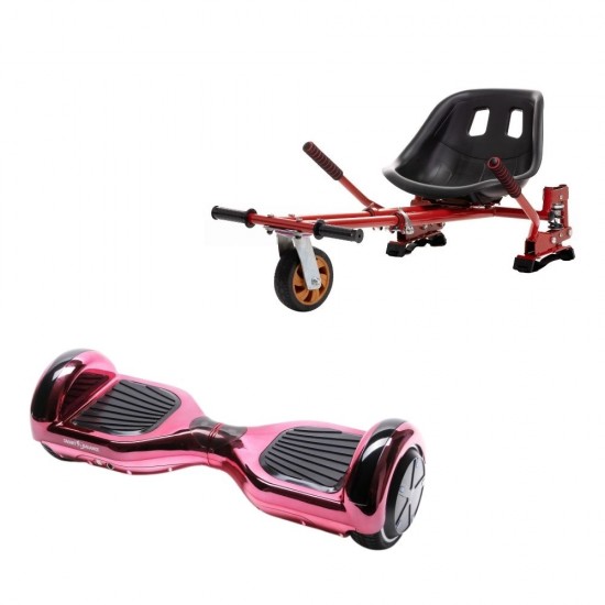 Regular ElectroPink Hoverboard Szett Piros Dupla Felfüggesztésű HoverKart Üléssel - 6.5” Kerekek, Bluetooth Hangszórók, LED Fények, Önegyensúlyozás, 15km hatótávolság, 700W teljesítmény, 4Ah Samsung cellás akkumulátor, Smart Balance