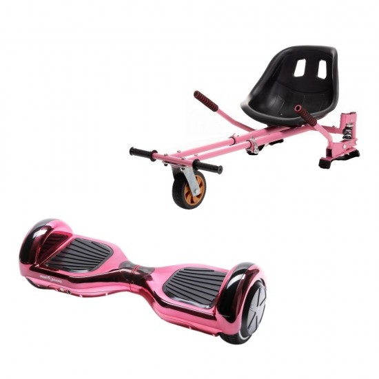 Regular ElectroPink Hoverboard Szett Rózsaszín Dupla Felfüggesztésű HoverKart Üléssel - 6.5” Kerekek, Bluetooth Hangszórók, LED Fények, Önegyensúlyozás, 15km hatótávolság, 700W teljesítmény, 4Ah Samsung cellás akkumulátor, Smart Balance