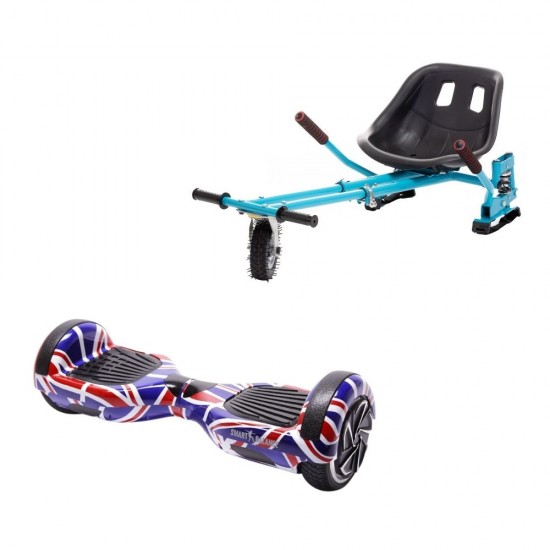 Regular England Hoverboard Szett Kék Dupla Felfüggesztésű HoverKart Üléssel - 6.5” Kerekek, Bluetooth Hangszórók, LED Fények, Önegyensúlyozás, 15km hatótávolság, 700W teljesítmény, 4Ah Samsung cellás akkumulátor, Smart Balance