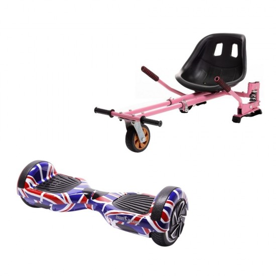 Regular England Hoverboard Szett Rózsaszín Dupla Felfüggesztésű HoverKart Üléssel - 6.5” Kerekek, Bluetooth Hangszórók, LED Fények, Önegyensúlyozás, 15km hatótávolság, 700W teljesítmény, 4Ah Samsung cellás akkumulátor, Smart Balance