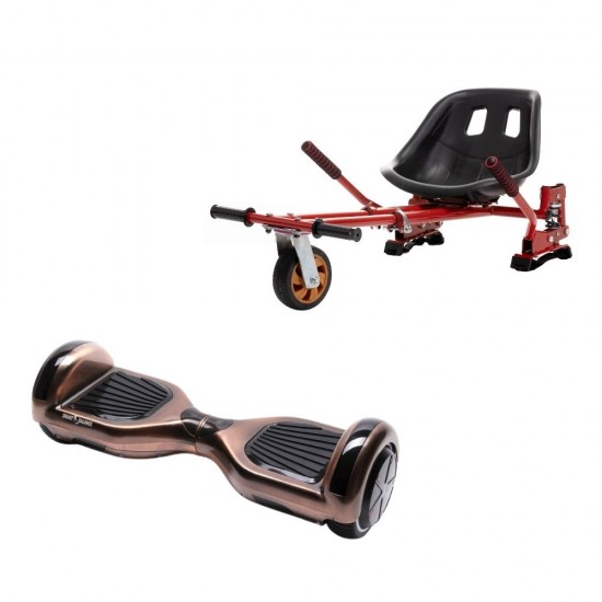 Regular Iron Hoverboard Szett Piros Dupla Felfüggesztésű HoverKart Üléssel - 6.5” Kerekek, Bluetooth Hangszórók, LED Fények, Önegyensúlyozás, 15km hatótávolság, 700W teljesítmény, 4Ah Samsung cellás akkumulátor, Smart Balance