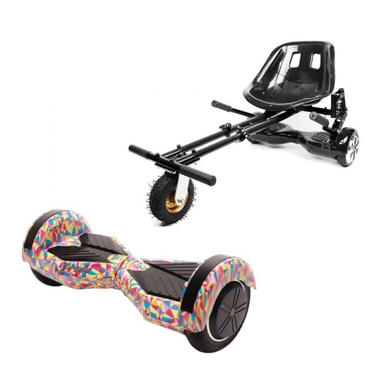 Elektromos Hoverboard GoKart Szett Lengéscsillapítókkal, 8 colos, Transformers Abstract, Nagy Hatótávolság, Fekete HoverKart Lengéscsillapítókkal, Smart Balance